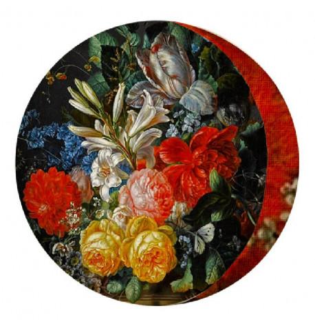 Подушка круглая "Яркий букет с разных цветов"