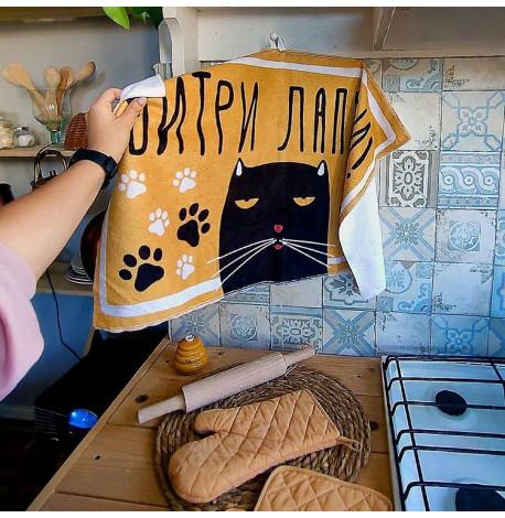 Полотенце с принтом "Витри лапки!" (кот)