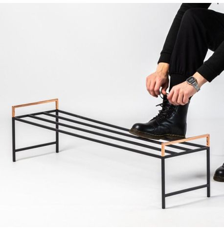 Металлическая подставка для обуви с медными ручками (черная)