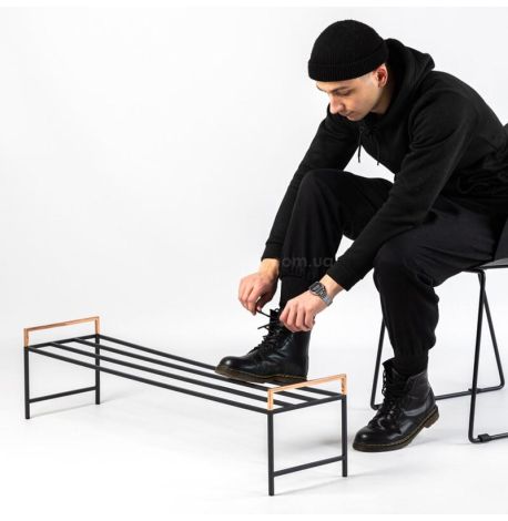 Металлическая подставка для обуви с медными ручками (черная)