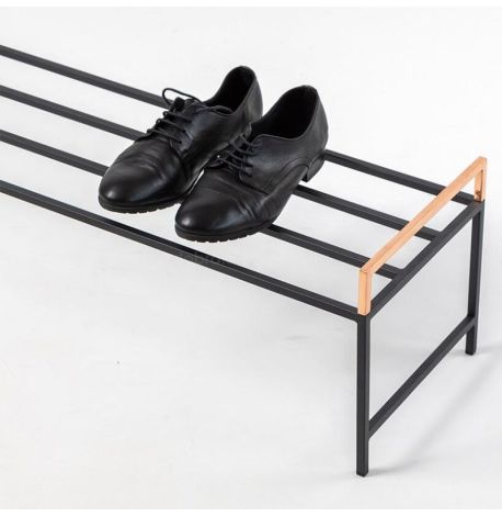 Металлическая подставка для обуви с медными ручками (черная)