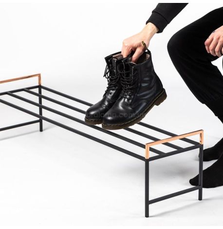Металлическая подставка для обуви с медными ручками (черная)