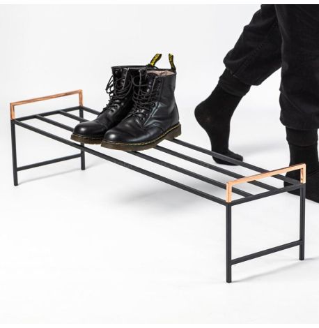 Металлическая подставка для обуви с медными ручками (черная)