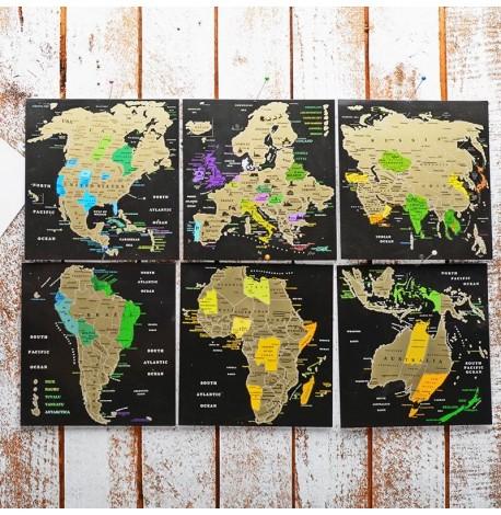 Набір скретч-листівок з континентами Map of the World в подарунковому конверті