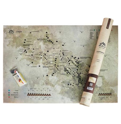 Скретч-карта гірських вершин «Карпати» 82х58 (українська мова) у тубусі