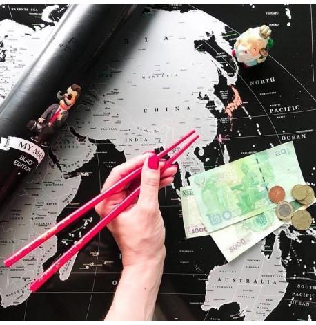 Скретч-карта мира My Map Black edition Silver 88х63 (английский язык) в тубусе