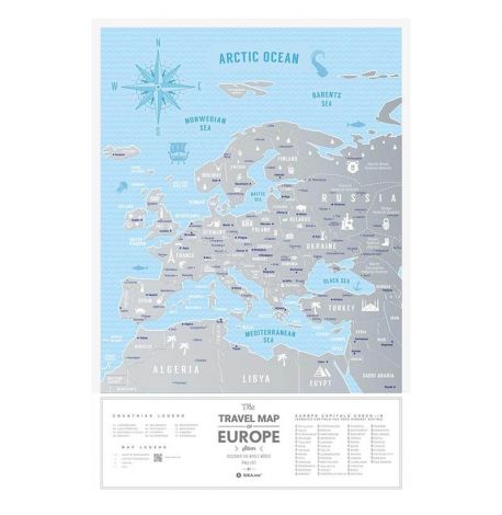 Скретч-карта Європи Travel Map Silver Europe (англійська мова) в тубусі