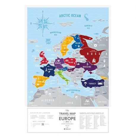 Скретч-карта Європи Travel Map Silver Europe (англійська мова) в тубусі