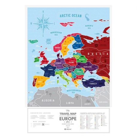 Скретч-карта Європи Travel Map Silver Europe (англійська мова) в тубусі