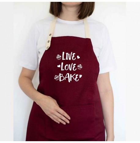 Фартух Live. Love. Bake (бордовий)