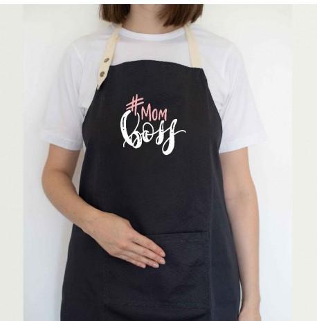 Женский фартук Mom boss (черный)