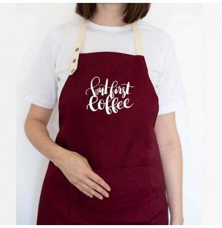 Фартук But first coffee (бордовый)
