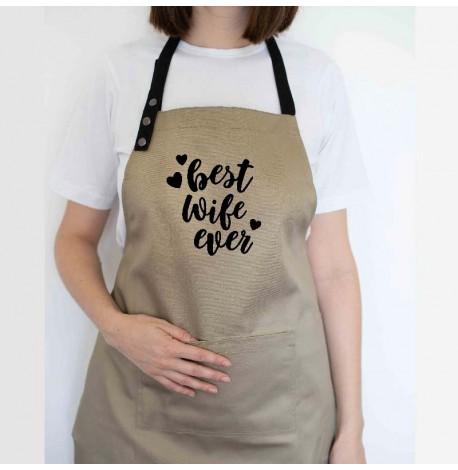 Женский фартук Best wife ever (бежевый)