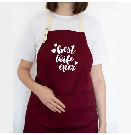 Женский фартук Best wife ever (бордовый)