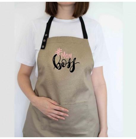 Женский фартук Mom boss (бежевый)