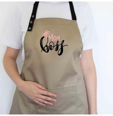 Женский фартук Mom boss (бежевый)