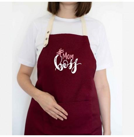 Женский фартук Mom boss (бордовый)