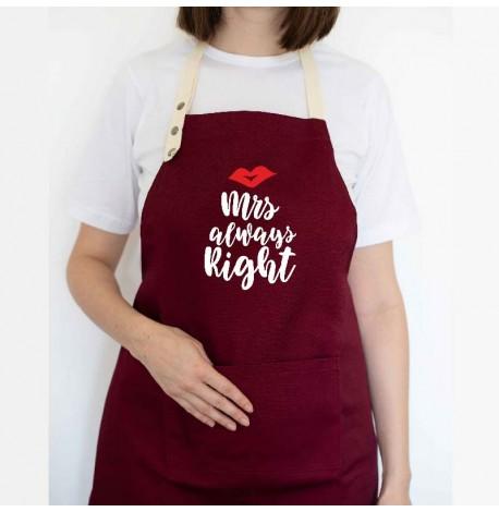 Жіночий фартух Mrs always right (бордовий)