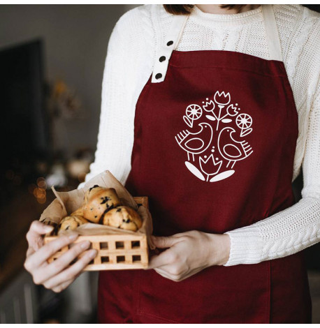 Женский фартук "Птички" (бордовый)