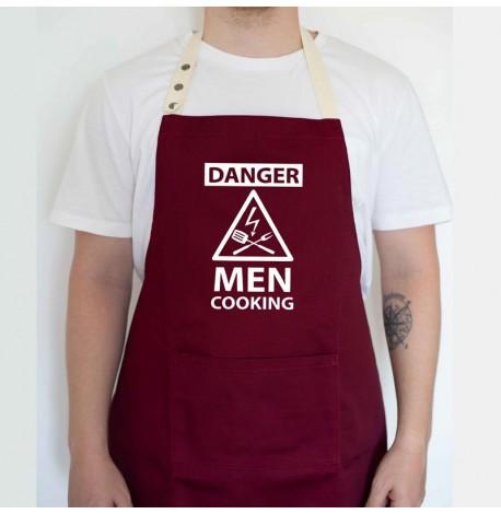 Чоловічий фартух Danger men cooking (бордовий)