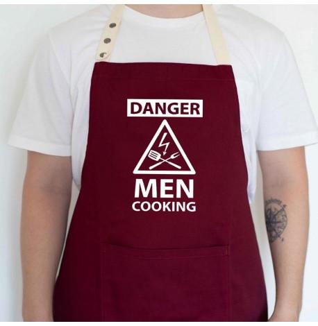 Чоловічий фартух Danger men cooking (бордовий)