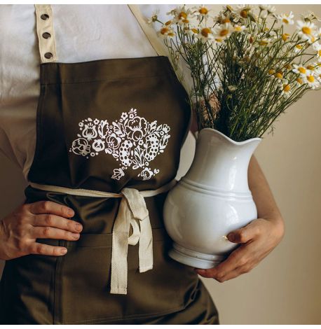 Фартук «Карта Украины Петриковская роспись» (хаки)