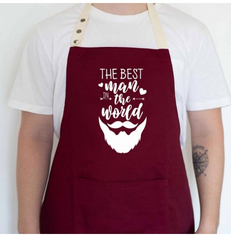 Мужской фартук The best man in the world (бордовый)