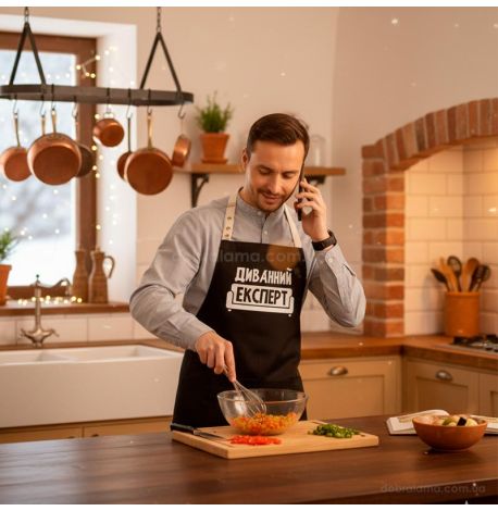 Мужской фартук «Диванний експерт» (черный)