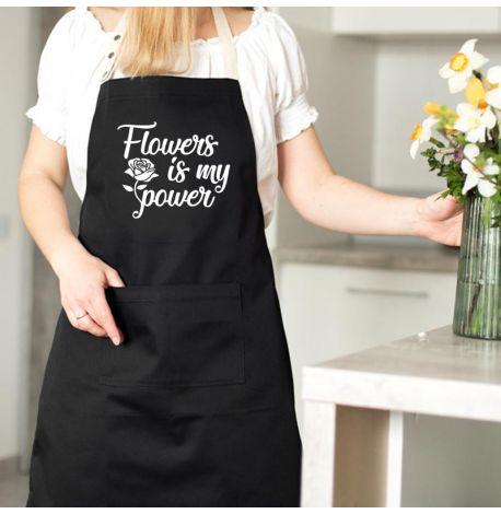 Женский фартук-передник Flowers is my power (черный)