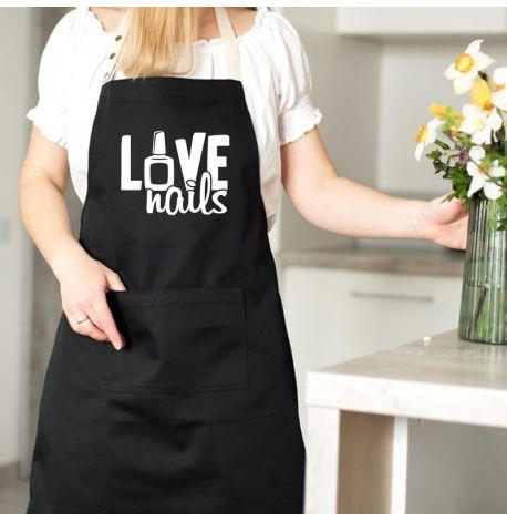 Женский фартук-передник Love nails (черный)
