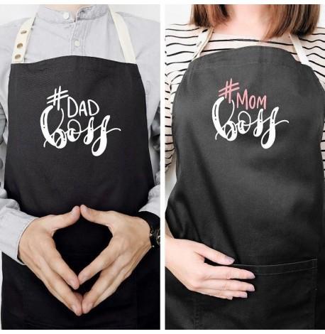Фартуки парные для мамы и папы Dad boss/Mom boss (черные)