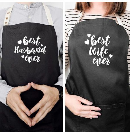 Фартуки парные для мужа и жены Best husband/wife ever (черные)