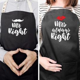 Фартухи парні Mr. right & Mrs. always right (чорні)