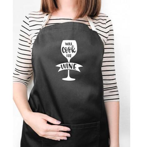 Фартух Will cook for wine (чорний)