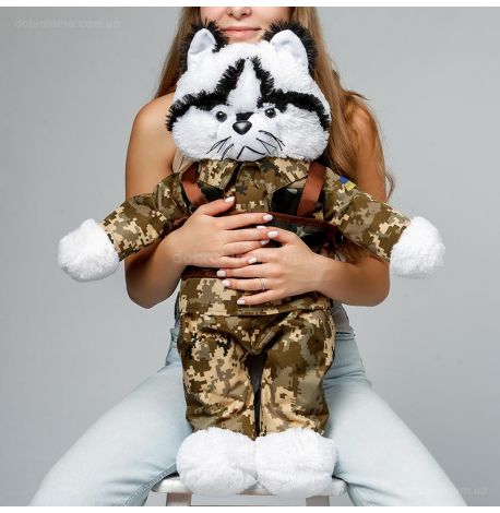 Плюшева іграшка «Котик ЗСУ» (білий)