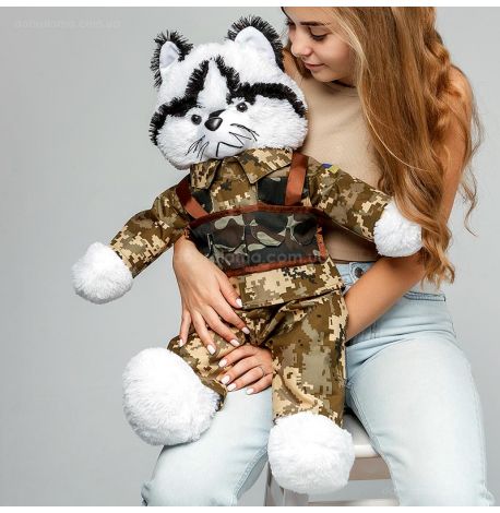 Плюшева іграшка «Котик ЗСУ» (білий)