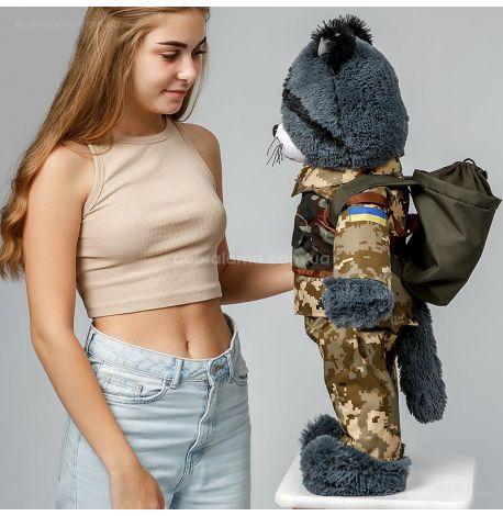 Плюшева іграшка «Котик ЗСУ» (темно-сірий)