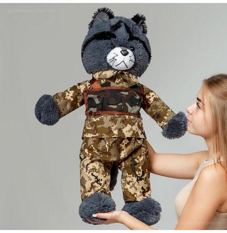 Плюшева іграшка «Котик ЗСУ» (темно-сірий)