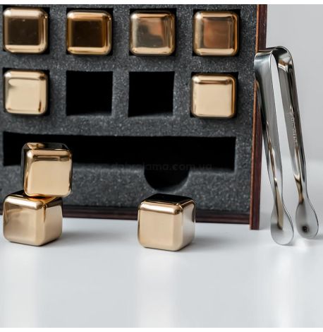 Стальные кубики для охлаждения виски WS в деревянной коробке (12 шт.), золотистые