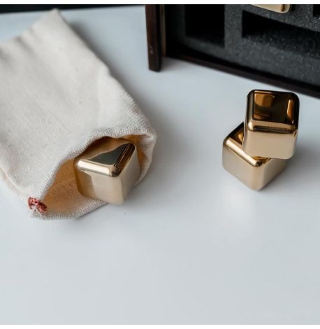 Стальные кубики для охлаждения виски WS в деревянной коробке (12 шт.), золотистые