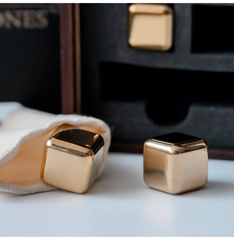 Стальные кубики для охлаждения виски WS в деревянной коробке (6 шт.), золотистые