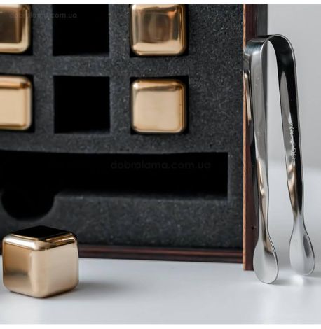 Стальные кубики для охлаждения виски WS в деревянной коробке (6 шт.), золотистые