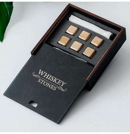 Стальные кубики для охлаждения виски WS в деревянной коробке (6 шт.), золотистые