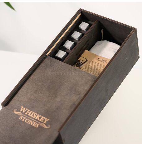 Набор 9-ти камней для виски WS в деревянной коробке с местом для бутылки