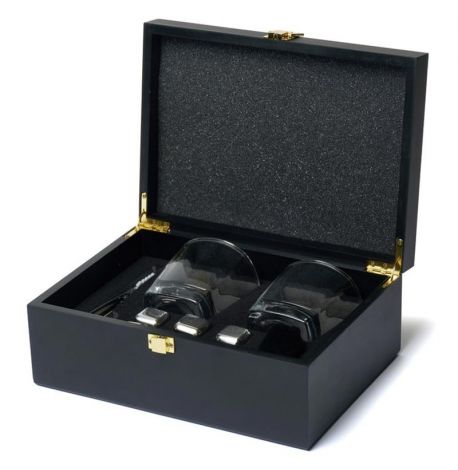 Набір для віскі (2 склянки, 6 кубиків для віскі, 1 щипці) у дерев'яній коробці