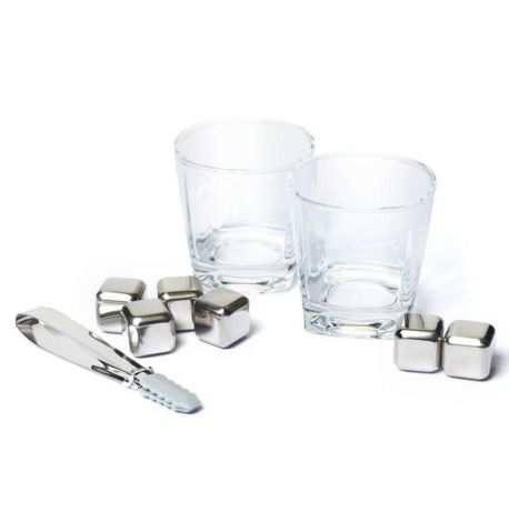 Набір для віскі (2 склянки, 6 кубиків для віскі, 1 щипці) у дерев'яній коробці