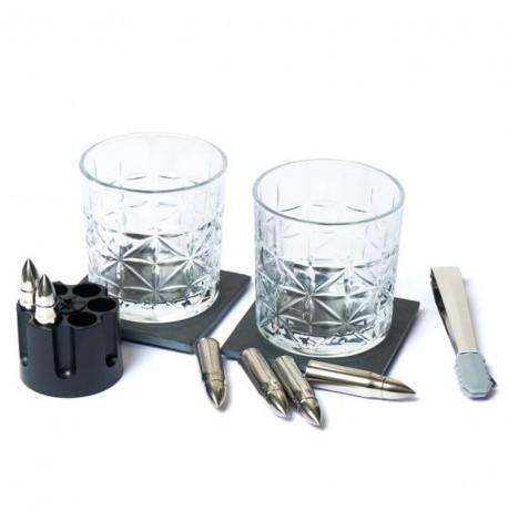 Набір для віскі (2 склянки, 6 куль для віскі, 2 багаття, щипці) у дерев'яній коробці