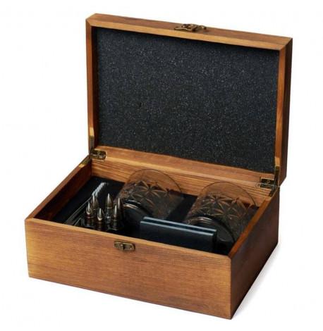 Набір для віскі (2 склянки, 6 куль для віскі, 2 багаття, щипці) у дерев'яній коробці