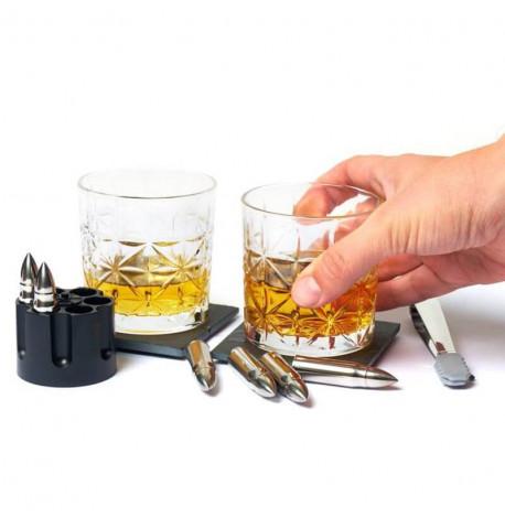 Набір для віскі (2 склянки, 6 куль для віскі, 2 багаття, щипці) у дерев'яній коробці