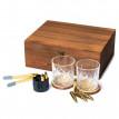 Набір для віскі "Золото" (2 склянки, 6 куль для віскі, 2 костери, щипці) у дерев'яній коробці